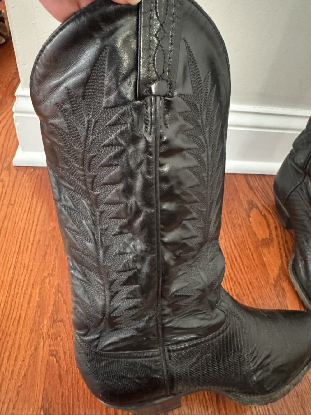 Tony Lama Boots 0007 Men's Black Leather Western Lizard Print Mid-Calf 6.5 - Picture 5 of 13